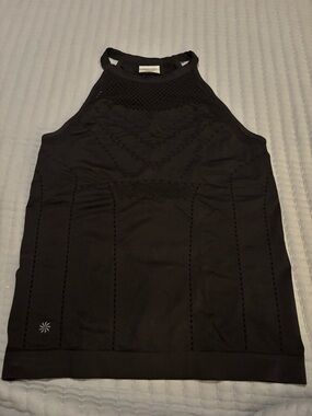 Athleta Diamond Mesh Trophy Tank Seamless Black Sleeveless High-Neck Top NWOT Lg